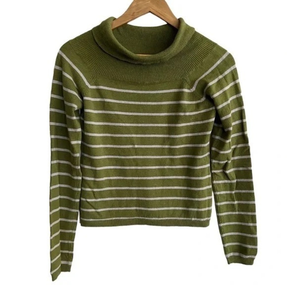 Billabong Green Striped Mock Neck Sweater Womens M Cropped Cozy